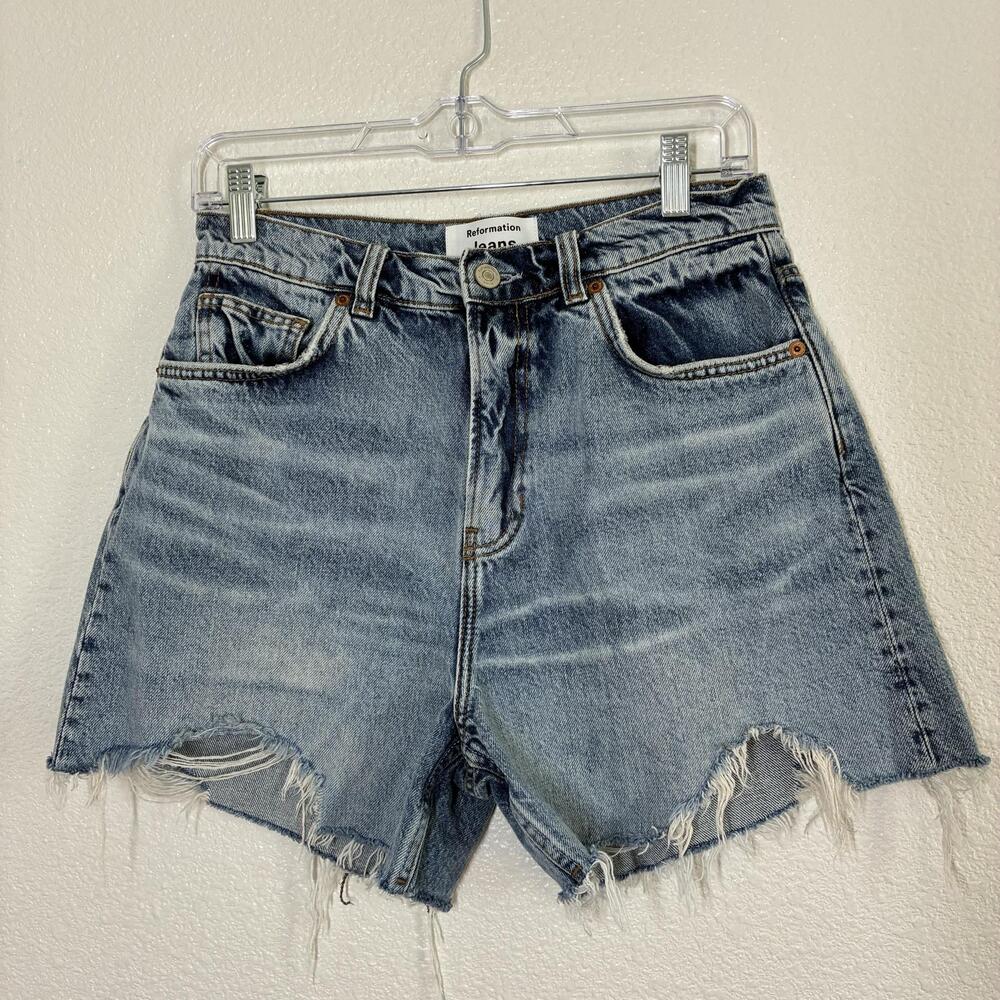 Reformation Wilder Jean Shorts Womens 27 Blue High Rise Relaxed Cut Off Denim - Picture 2 of 16
